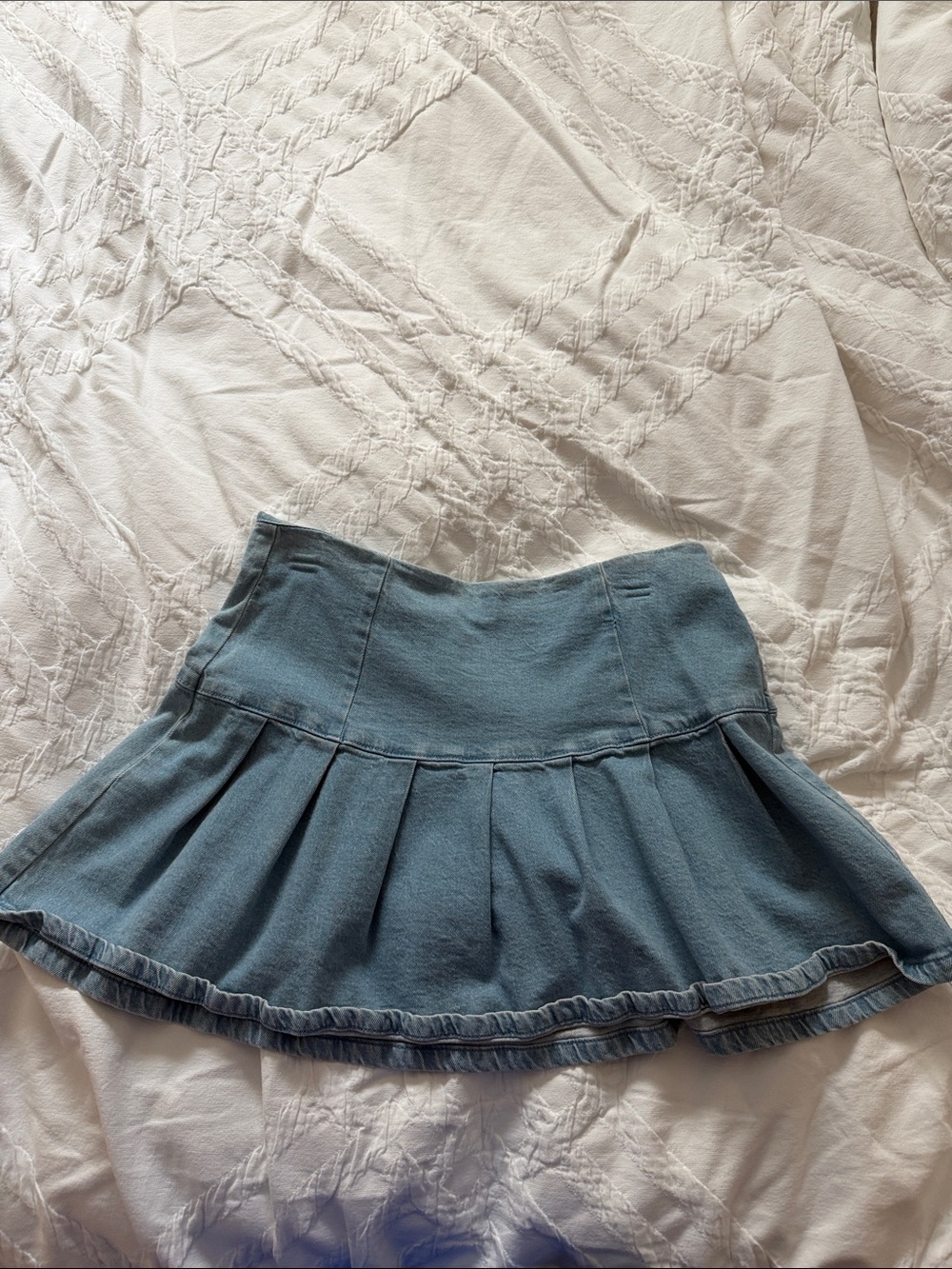 Garage Light Blue Pleated Denim Skater Skirt